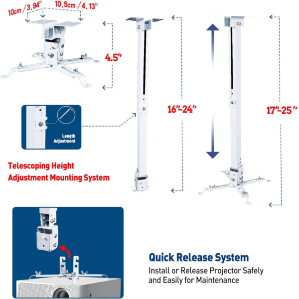 Universal Projector Ceiling Mount kit 6ft adjustable In -/+15° Tilt Option - Image 4